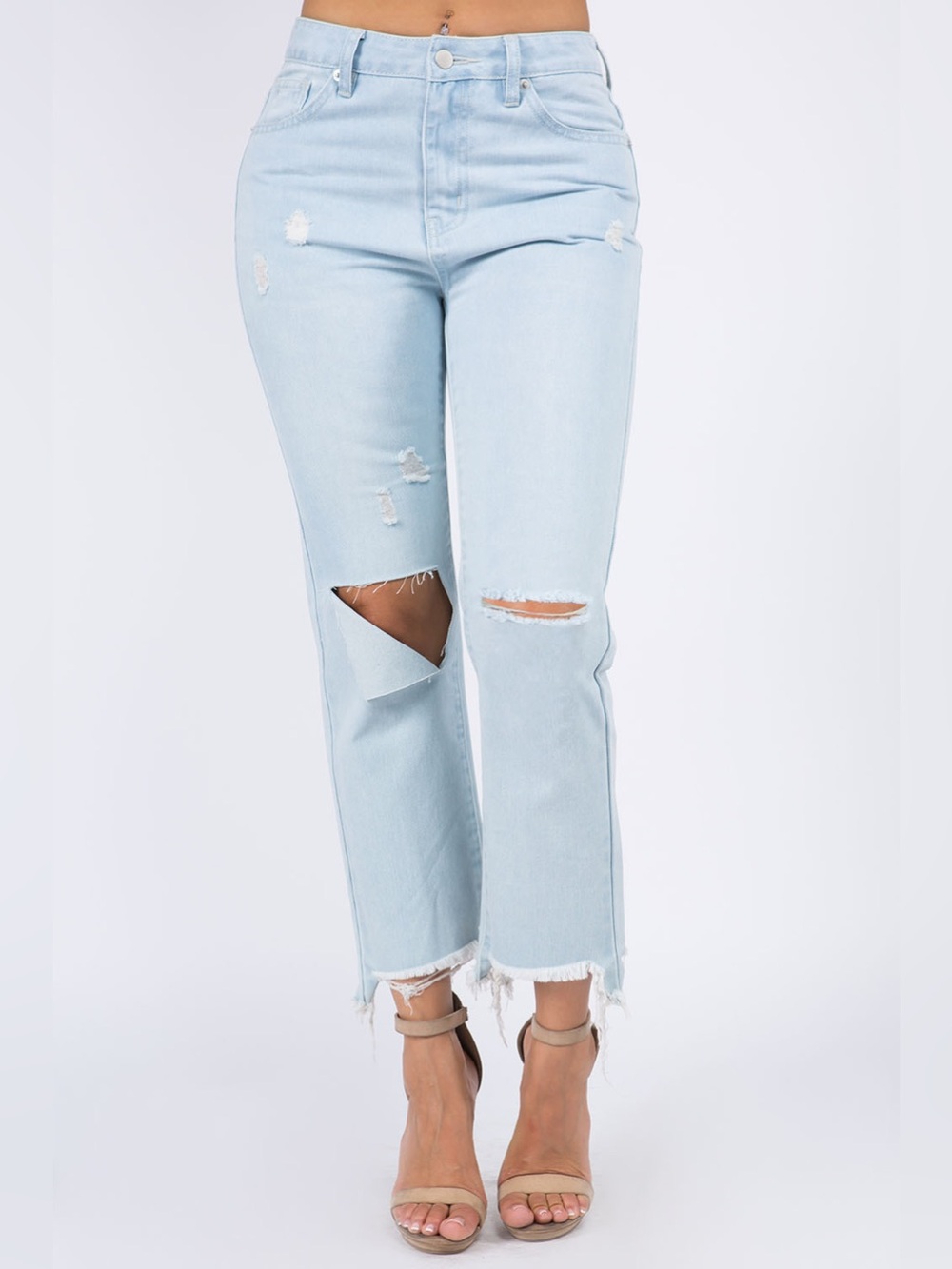 American Bazi High Waist Distressed Raw Hem Jeans